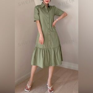 DAZY Solid Ruffle Hem Shirt Dress
